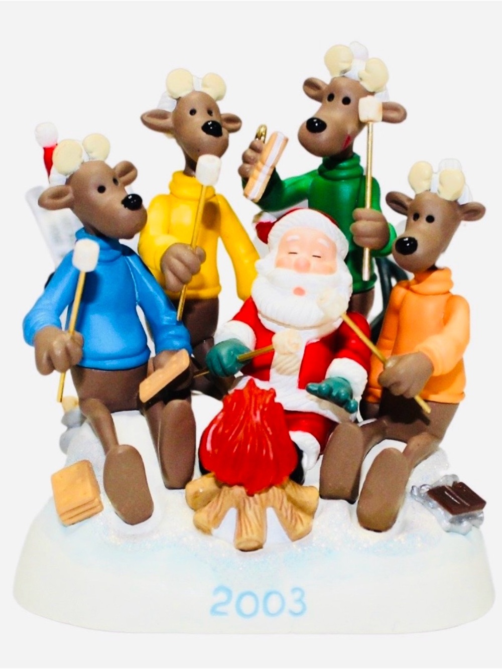 2003 Kris and the Kringles Festive Santa and Reindeer Marshmallow Roasting